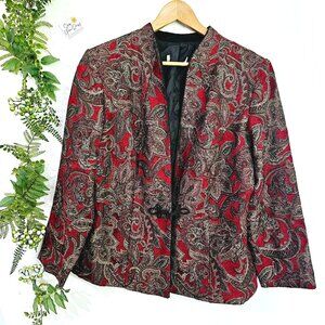 Vintage Paisley Jacquard Tapestry Jacket‎ Womens Large Red & Black Design《938》J